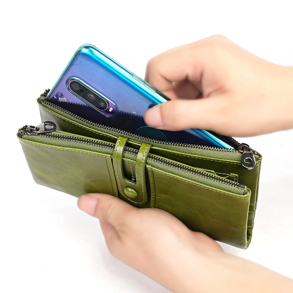 Wholesale Genuine leather tri-fold multifunctional long coin purse